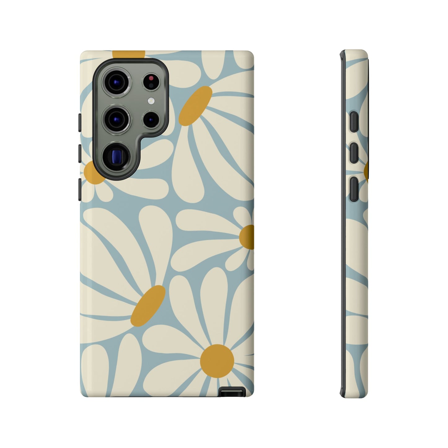 Samsung Galaxy S23 Ultra / Glossy Phone Case - ’Retro Blue Daisy Pattern’ Phone Case