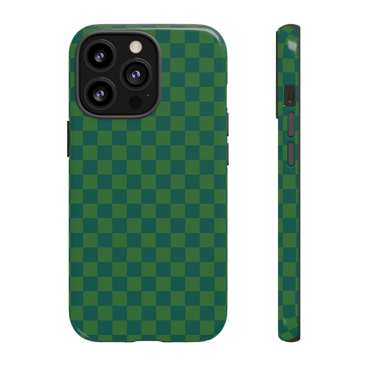 iPhone 13 Pro / Glossy Phone Case - ’Bold Green Checkered Pattern’ Phone Case