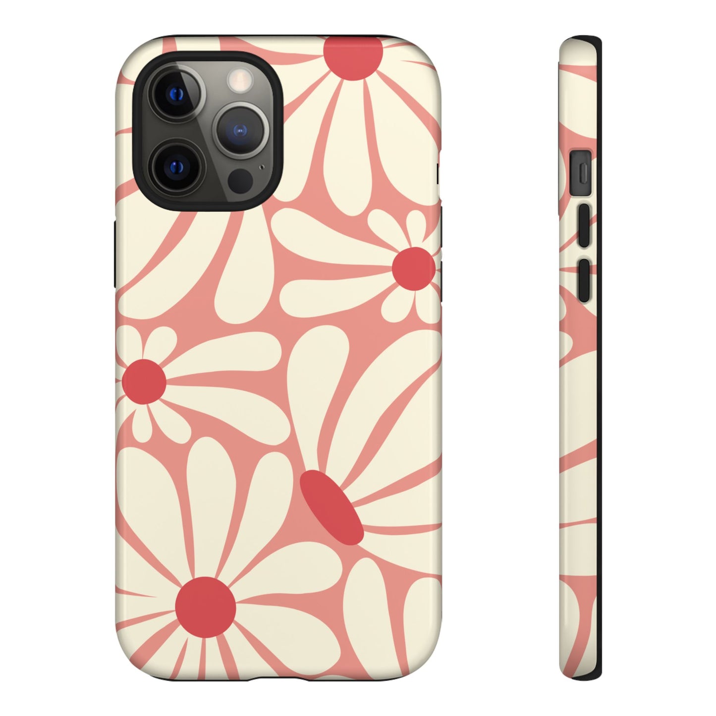 iPhone 12 Pro Max / Glossy Phone Case - ’Retro Pink Daisy Pattern’ Phone Case