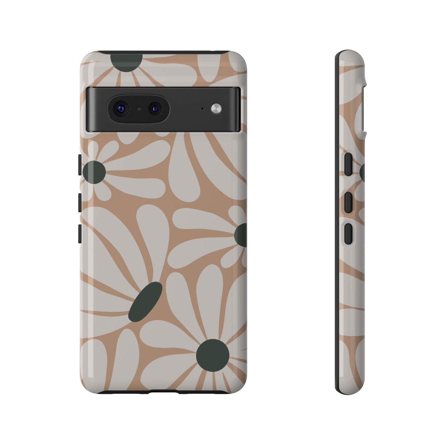 Google Pixel 7 / Glossy Phone Case - ’Retro Beige & White Daisy Pattern’ Phone Case
