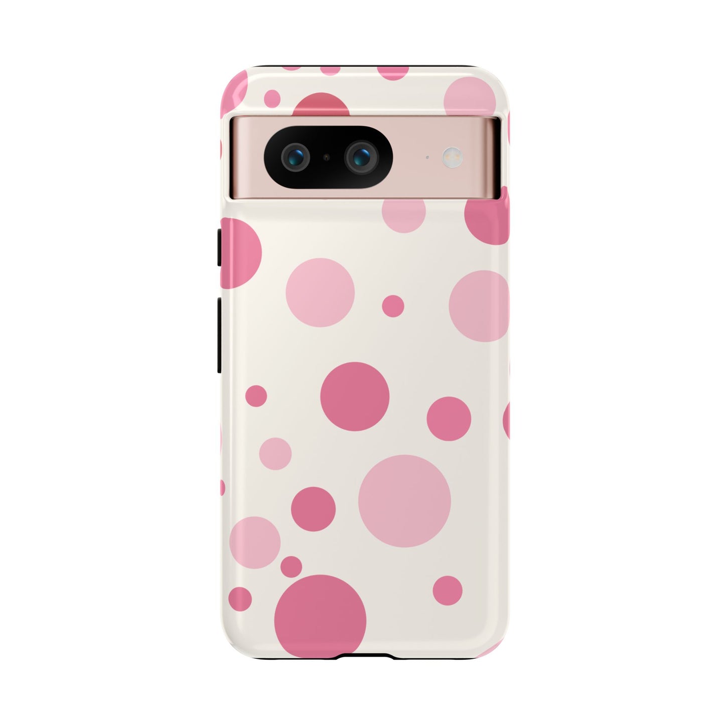 Google Pixel 8 / Glossy Phone Case - ’Bold White with Pink Dot Pattern’ Phone Case