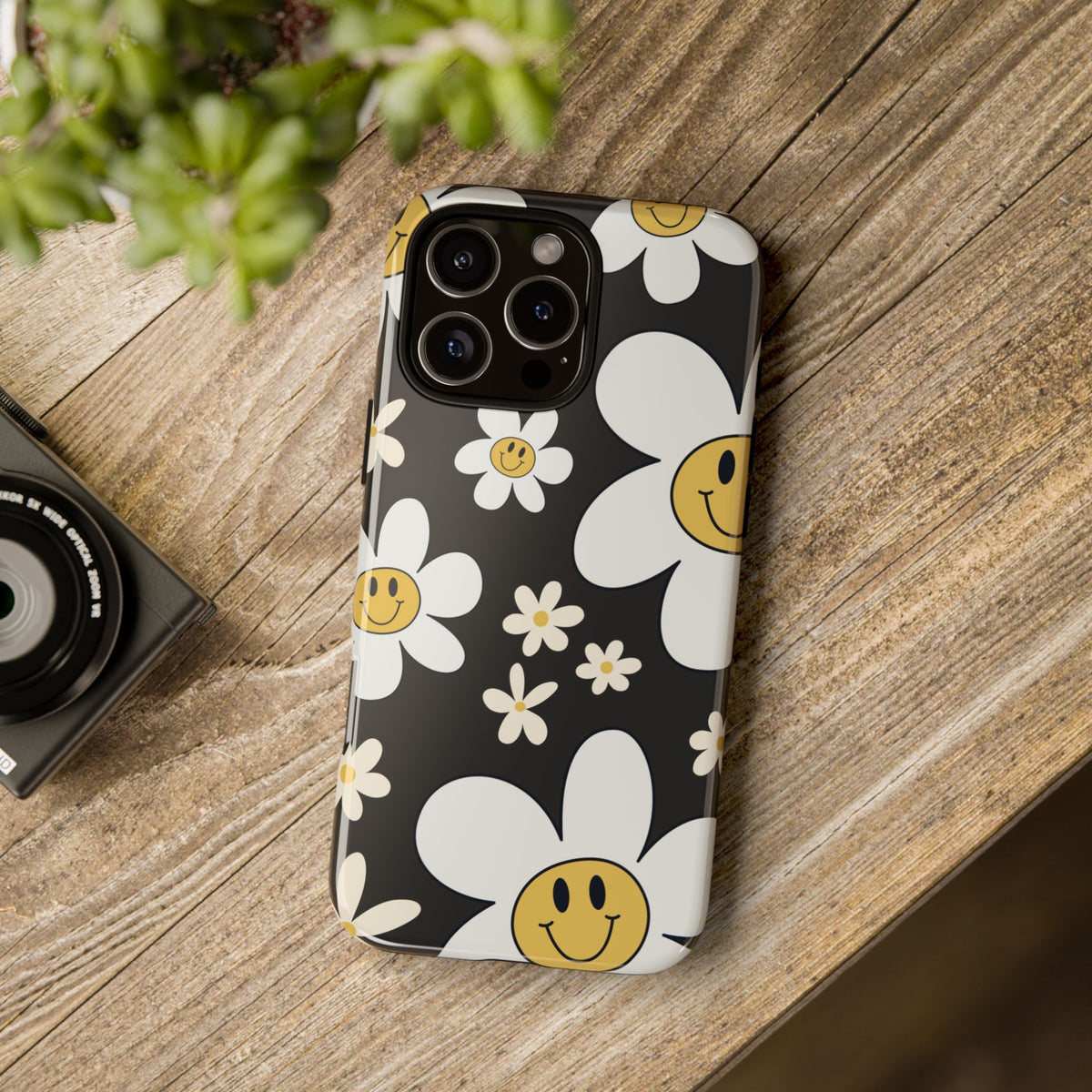 Fun Retro Daisy Pattern with Dark Grey Background Phone Case - Grey Phone Case
