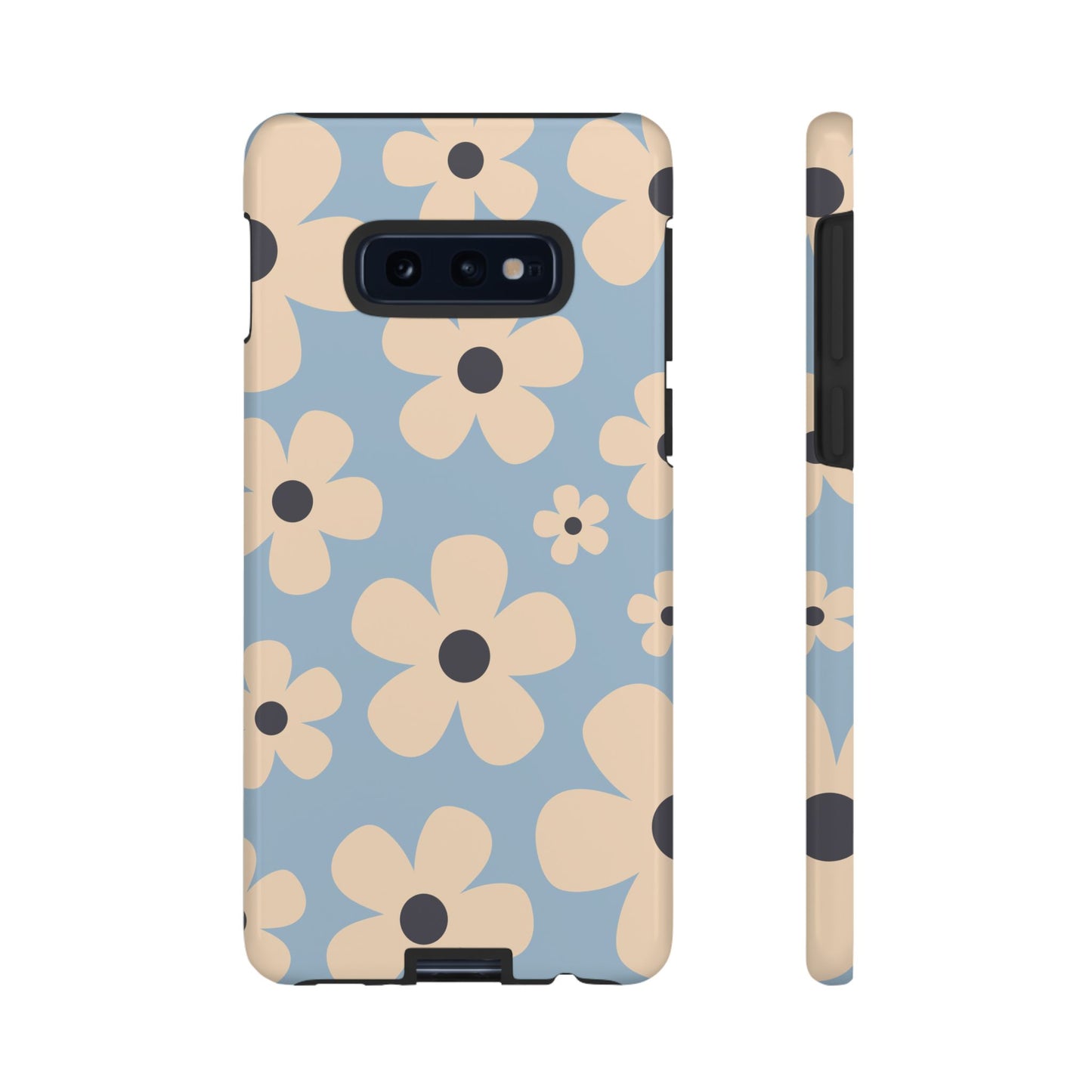 Samsung Galaxy S10E / Glossy Phone Case - Cute Light Blue & Cream Daisy Pattern Phone Case