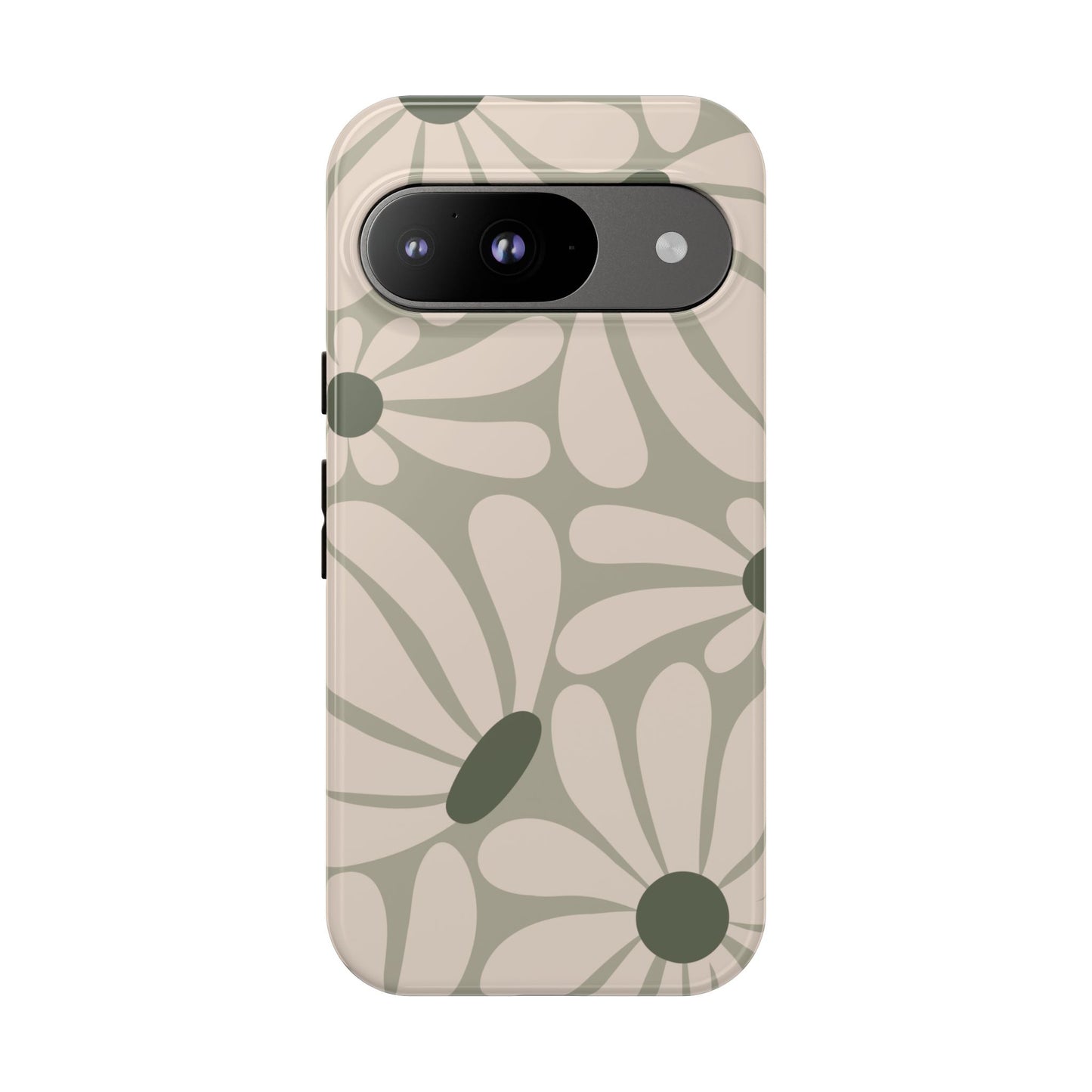Google Pixel 9 / Glossy Phone Case - ’Retro Cream & Green Daisy Pattern’ Phone Case