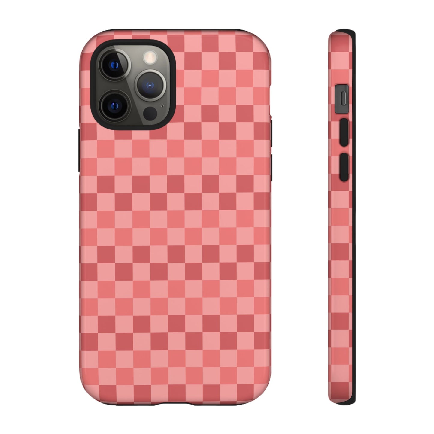 iPhone 12 Pro / Glossy Phone Case - ’Bold Pink Checkered Pattern’ Phone Case