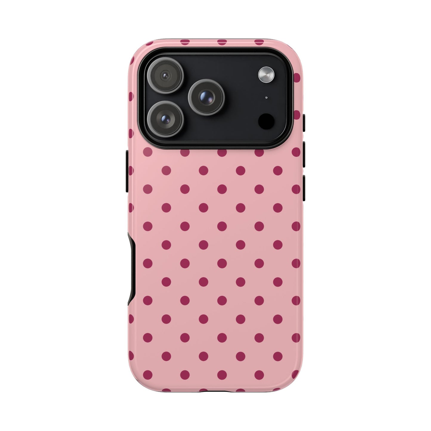 iPhone 17 Pro / Glossy Phone Case - ’Pink with Red Dot Pattern’ Phone Case
