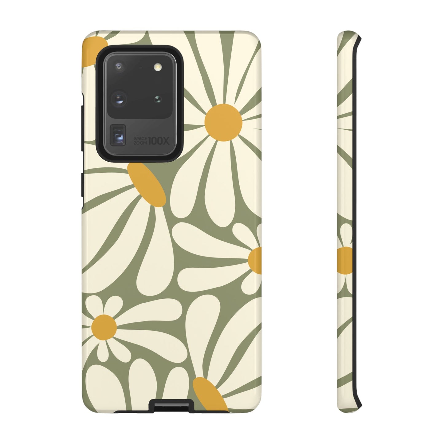 Samsung Galaxy S20 Ultra / Glossy Phone Case - ’Retro Green Daisy Pattern #1’ Phone Case