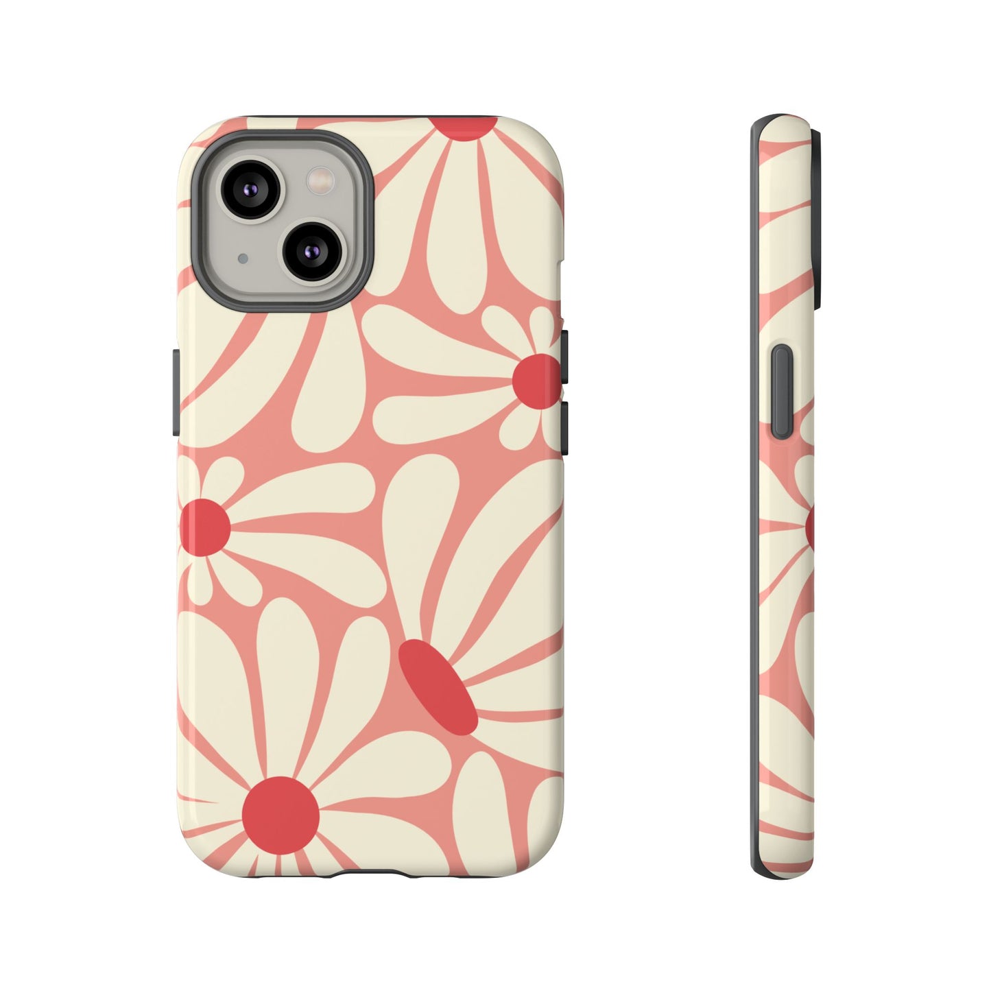 iPhone 14 / Glossy Phone Case - ’Retro Pink Daisy Pattern’ Phone Case