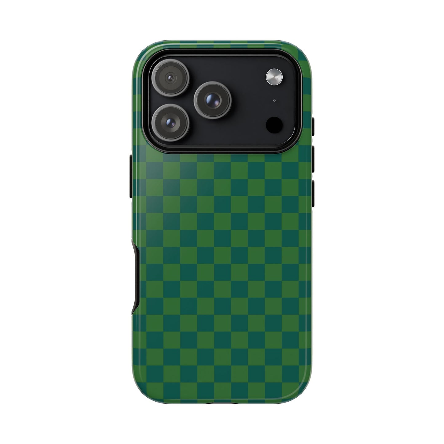iPhone 17 Pro / Glossy Phone Case - ’Bold Green Checkered Pattern’ Phone Case