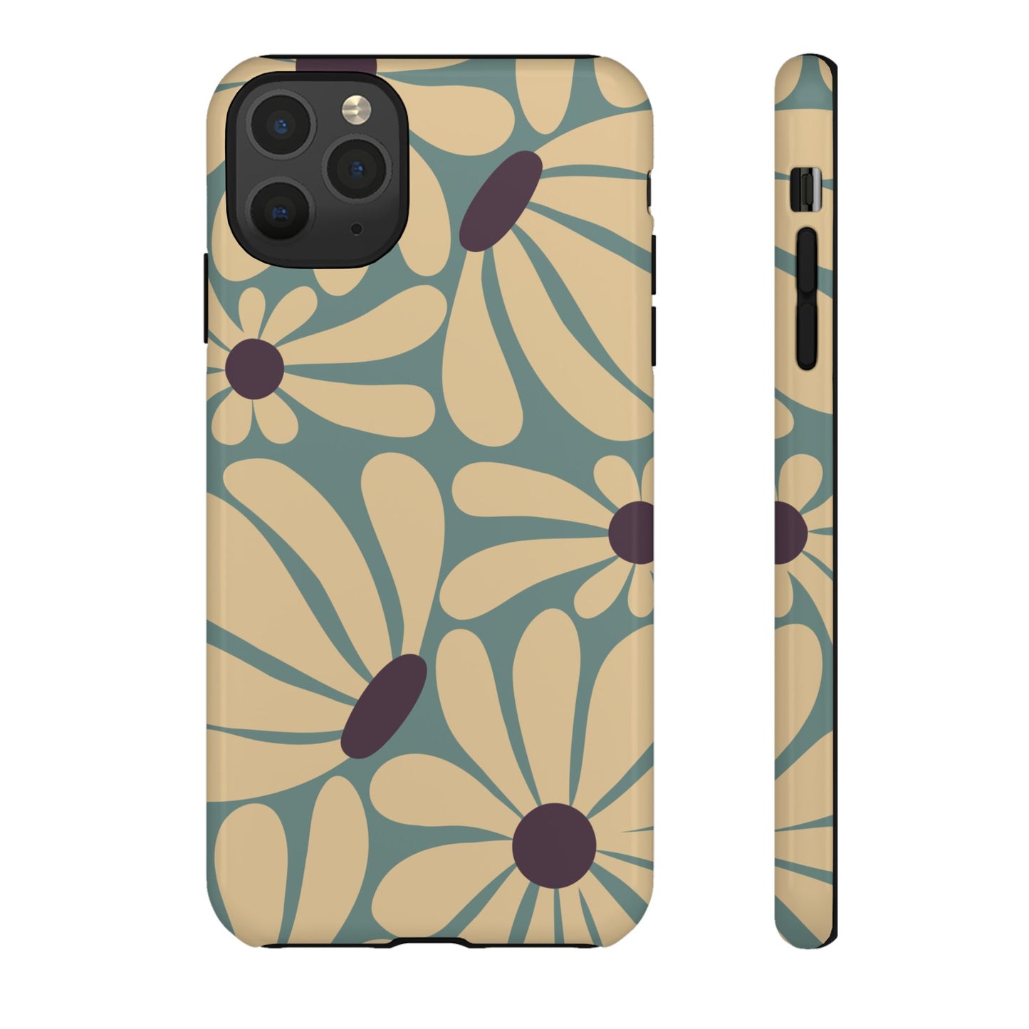 iPhone 11 Pro Max / Glossy Phone Case - ’Retro Cream & Blue Daisy Pattern’ Phone Case