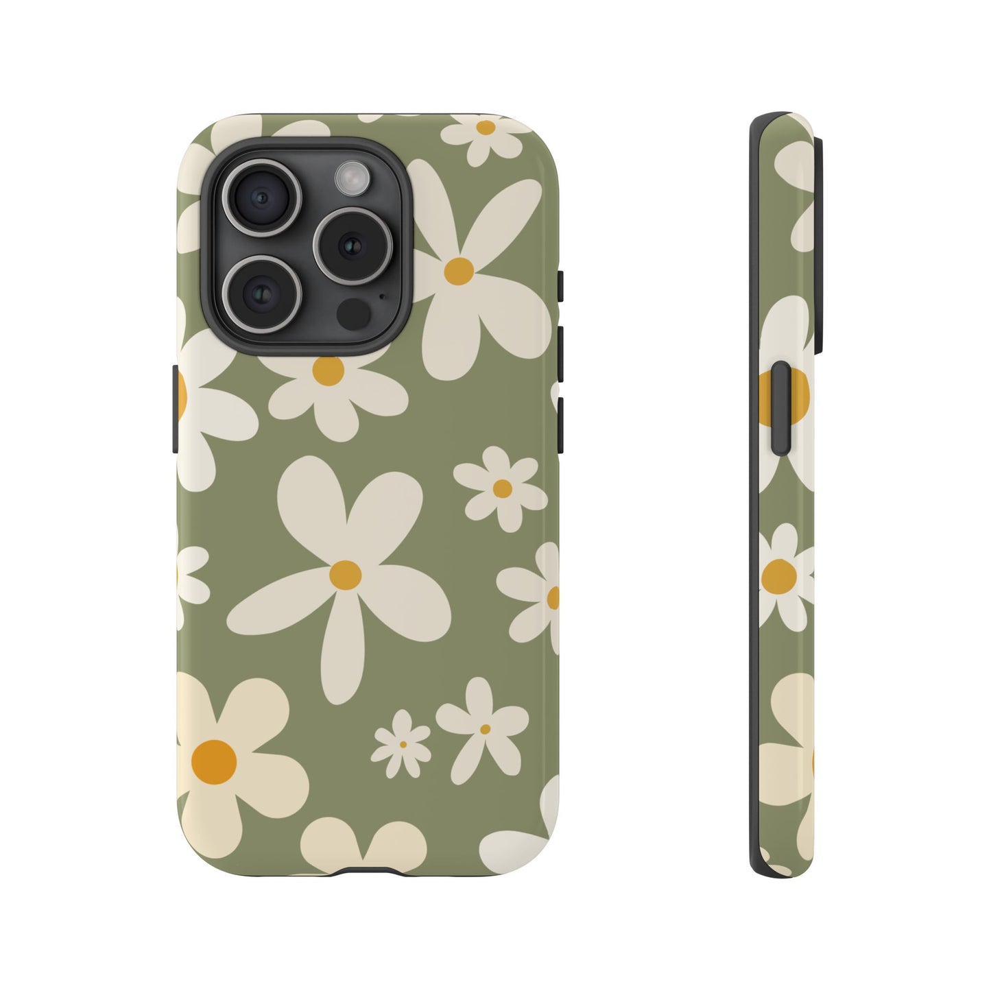 iPhone 15 Pro / Glossy Phone Case - ’Green Daisy Pattern’ Phone Case