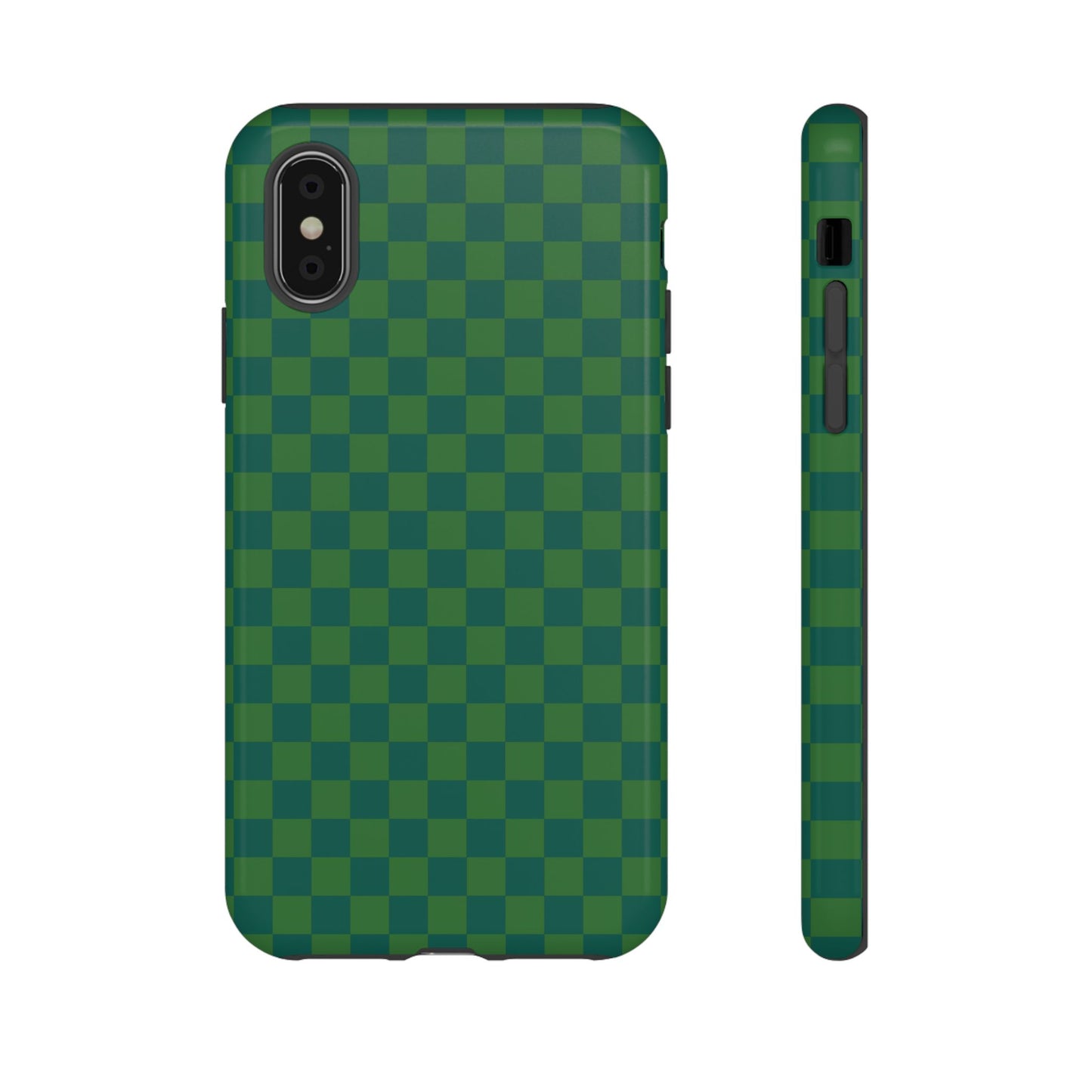 iPhone X / Glossy Phone Case - ’Bold Green Checkered Pattern’ Phone Case