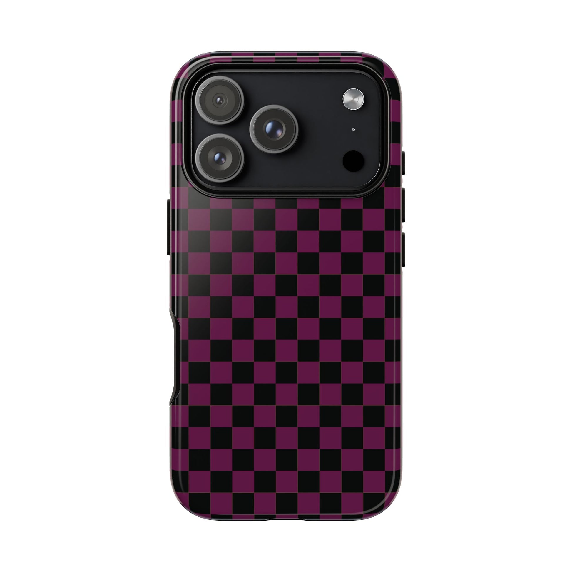 Phone Case - Trendy Plum & Black Small Checked Pattern Phone Case