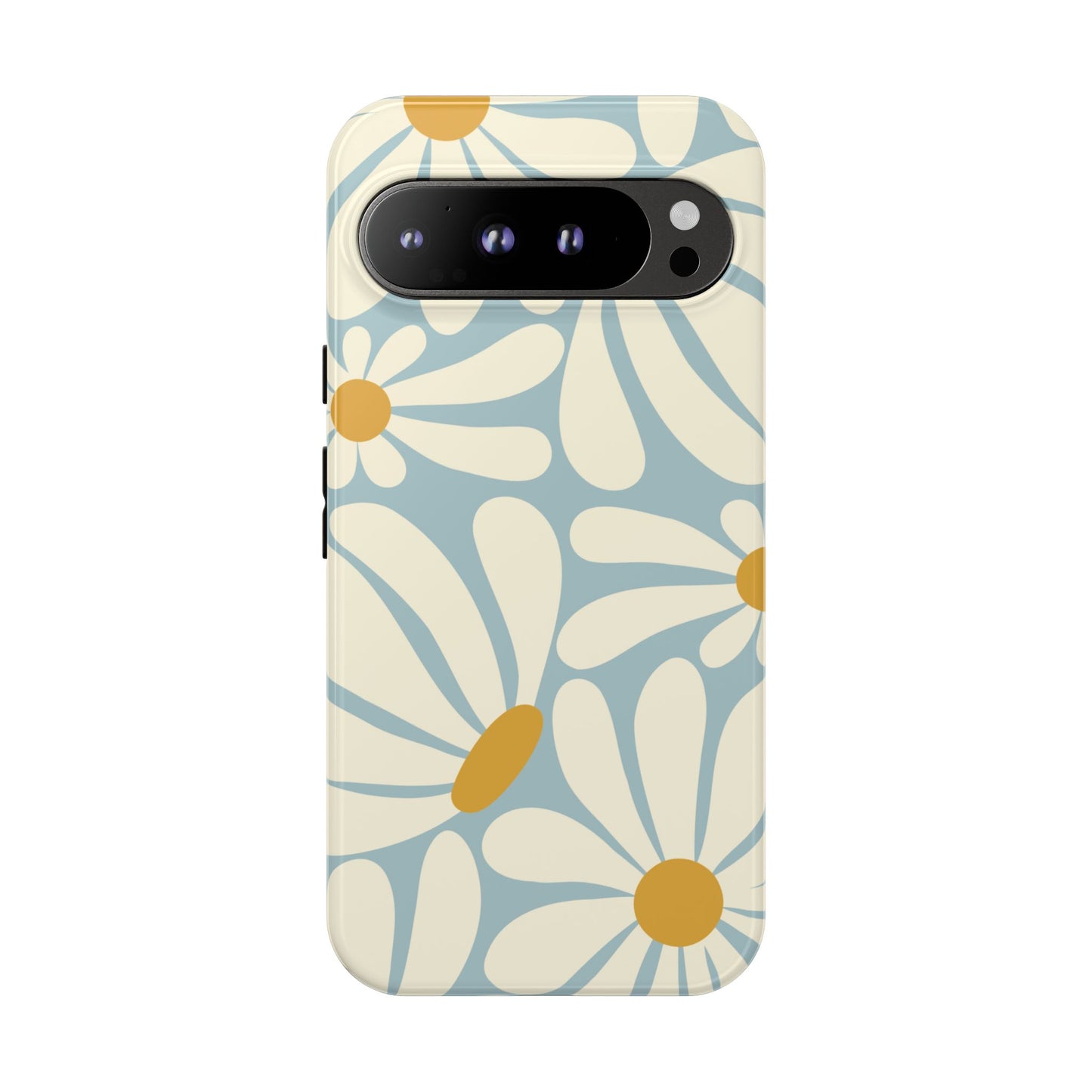 Google Pixel 9 Pro XL / Glossy Phone Case - ’Retro Blue Daisy Pattern’ Phone Case