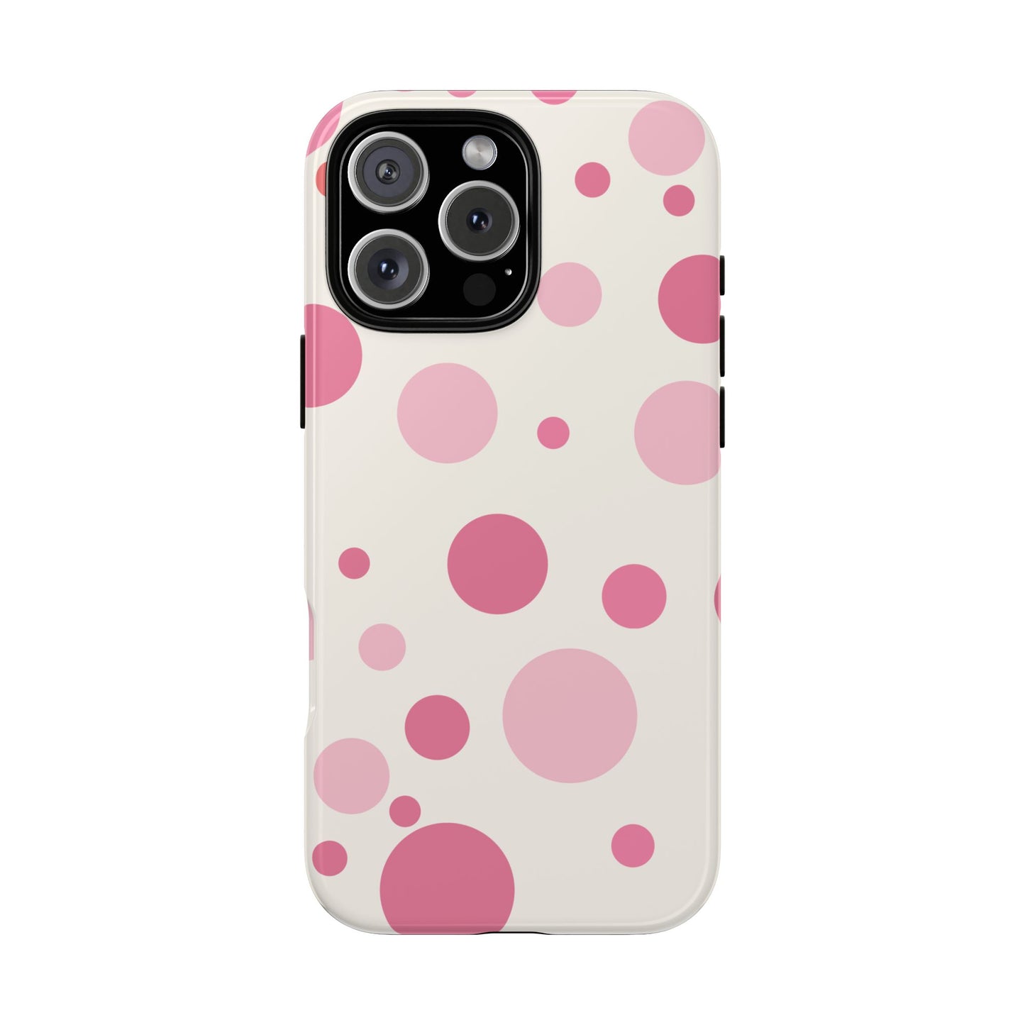 iPhone 16 Pro Max / Glossy Phone Case - ’Bold White with Pink Dot Pattern’ Phone Case