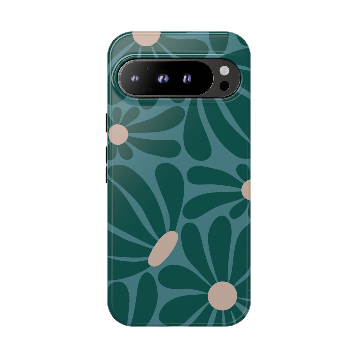 Google Pixel 9 Pro XL / Glossy Phone Case - ’Retro Turquoise Daisy Pattern’ Phone Case