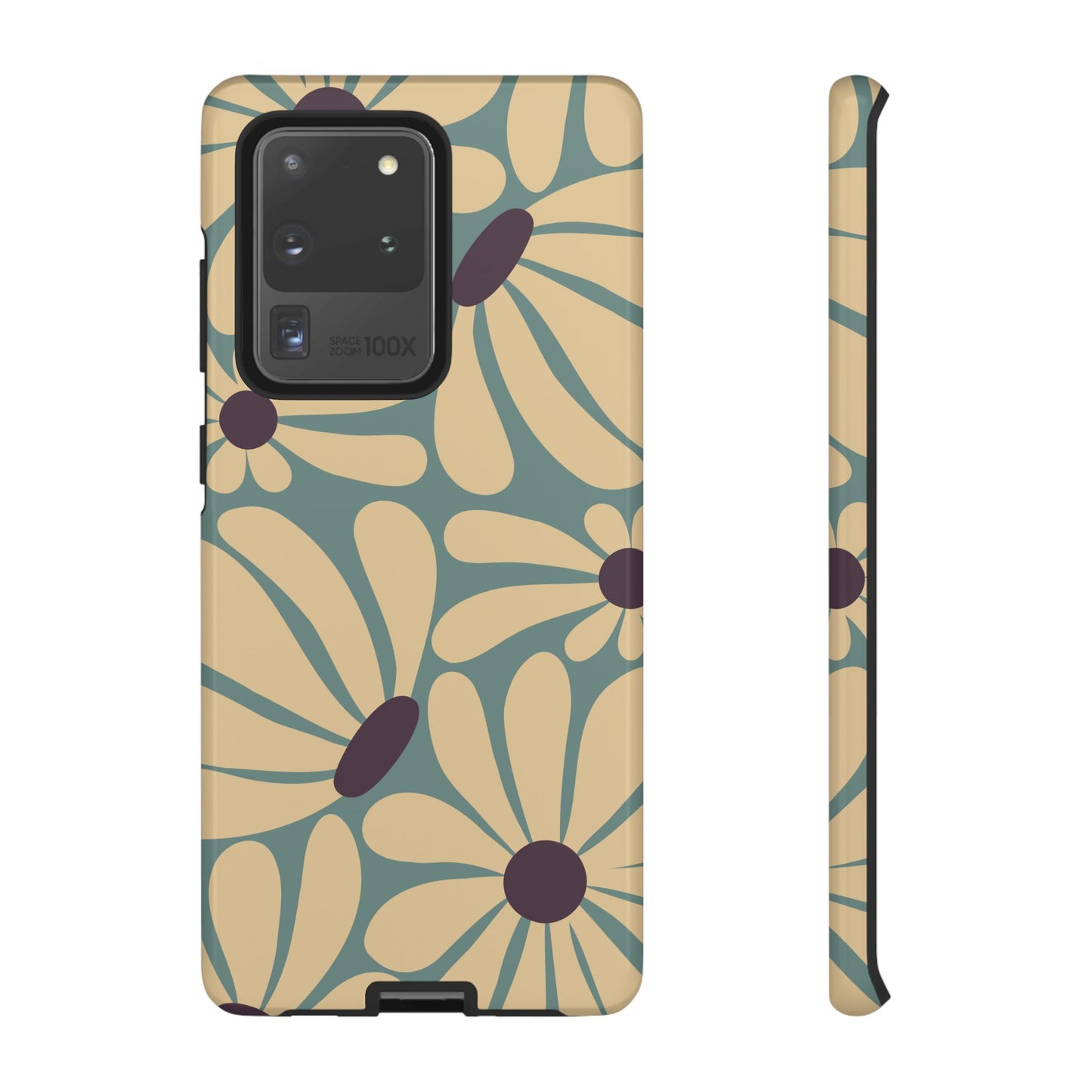 Samsung Galaxy S20 Ultra / Glossy Phone Case - ’Retro Cream & Blue Daisy Pattern’ Phone Case