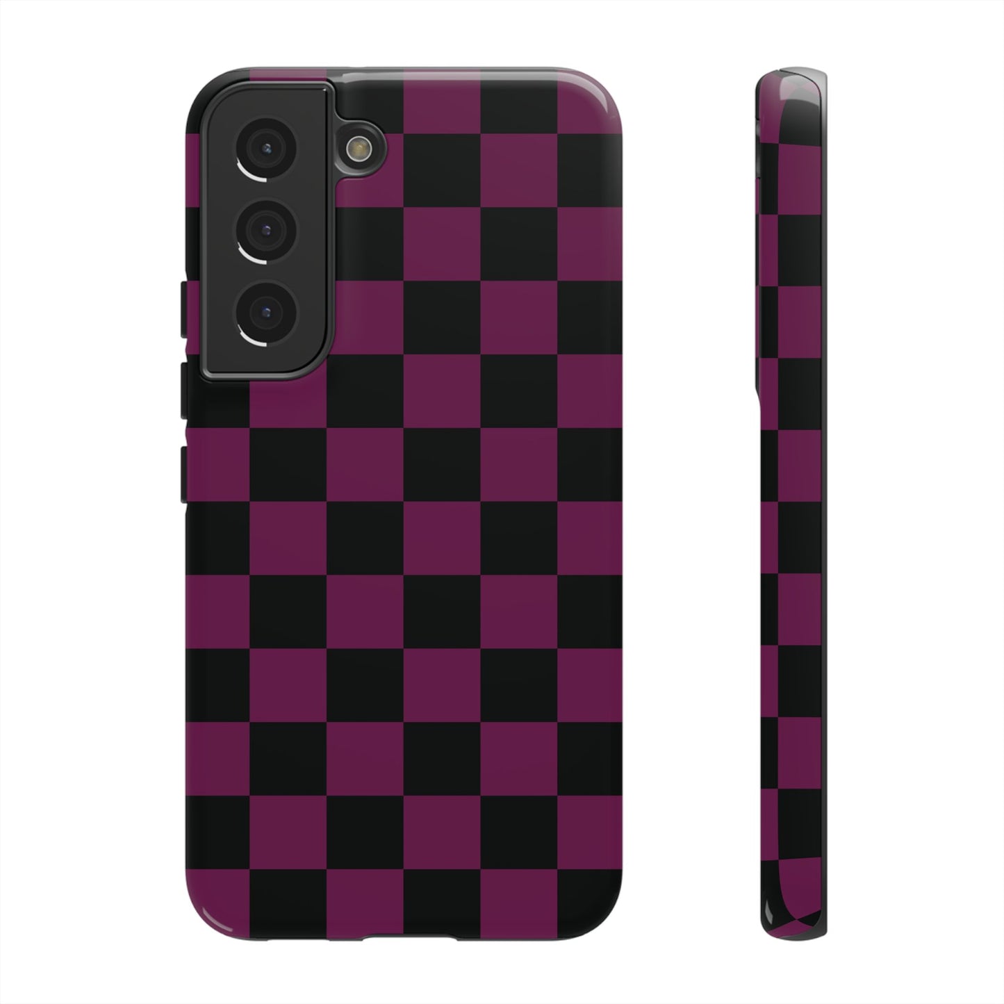 Phone Case - Trendy Plum & Black Checked Pattern Phone Case