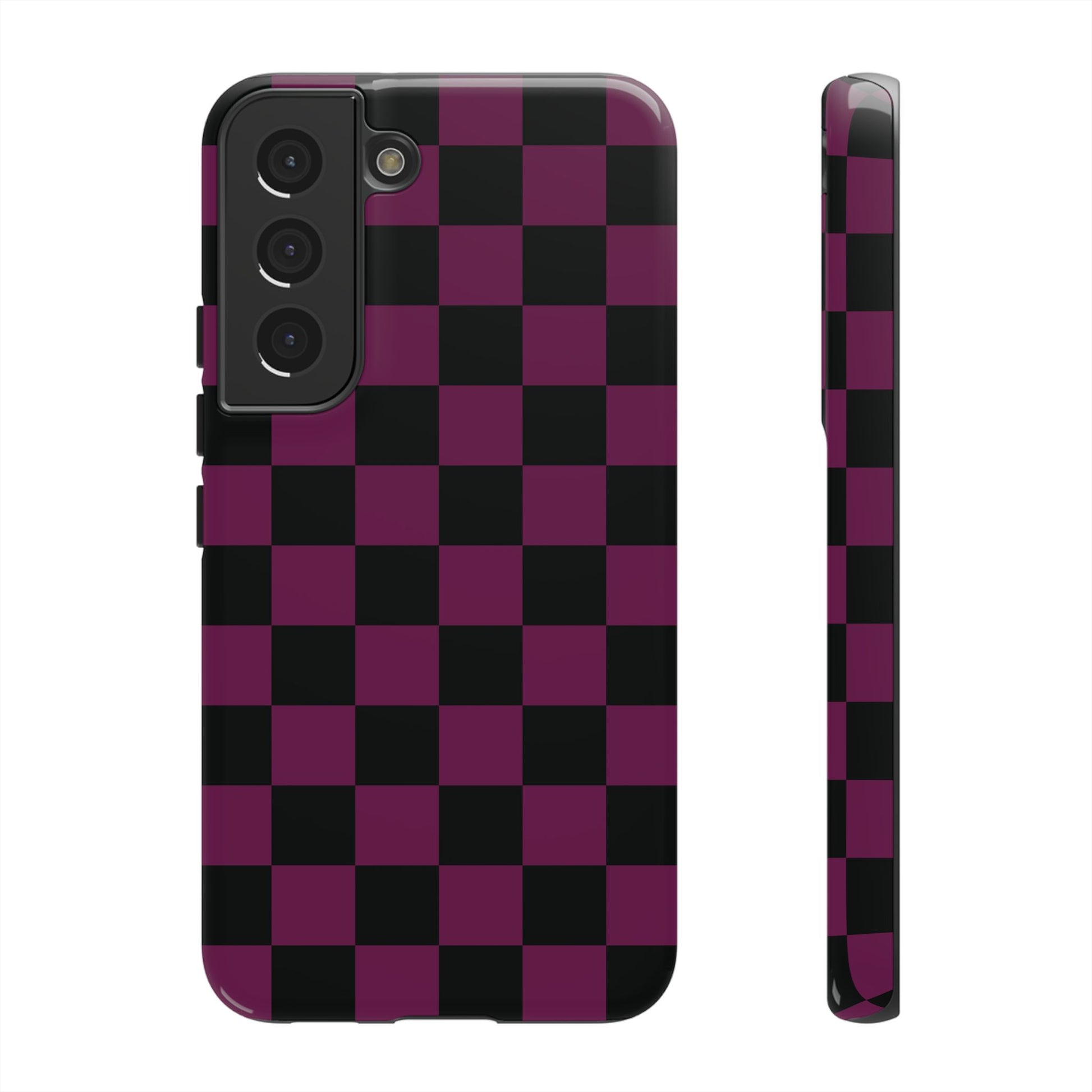 Phone Case - Trendy Plum & Black Checked Pattern Phone Case