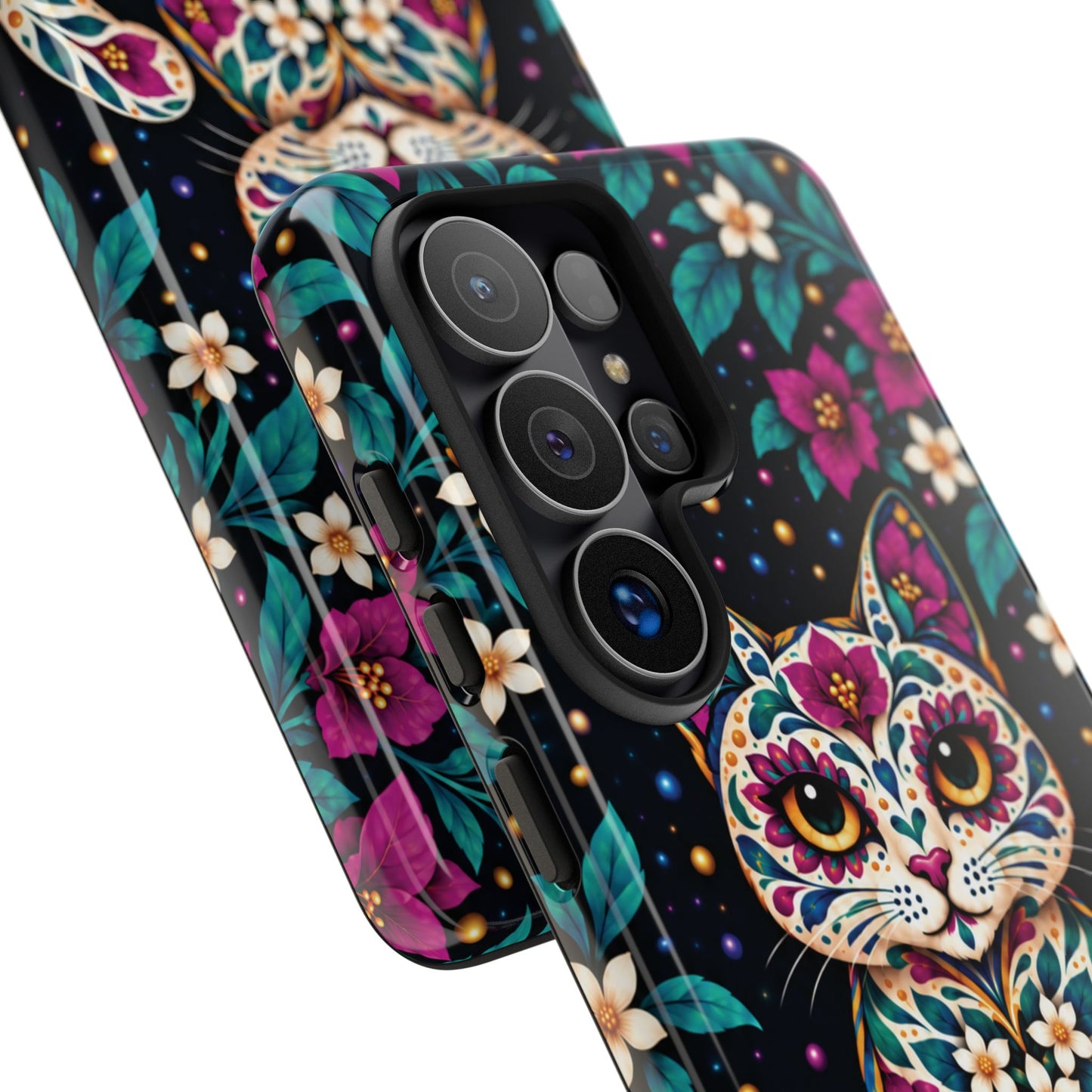 Vibrant Purple and Teal Calavera Cat Phone Case - Multicolor Phone Case
