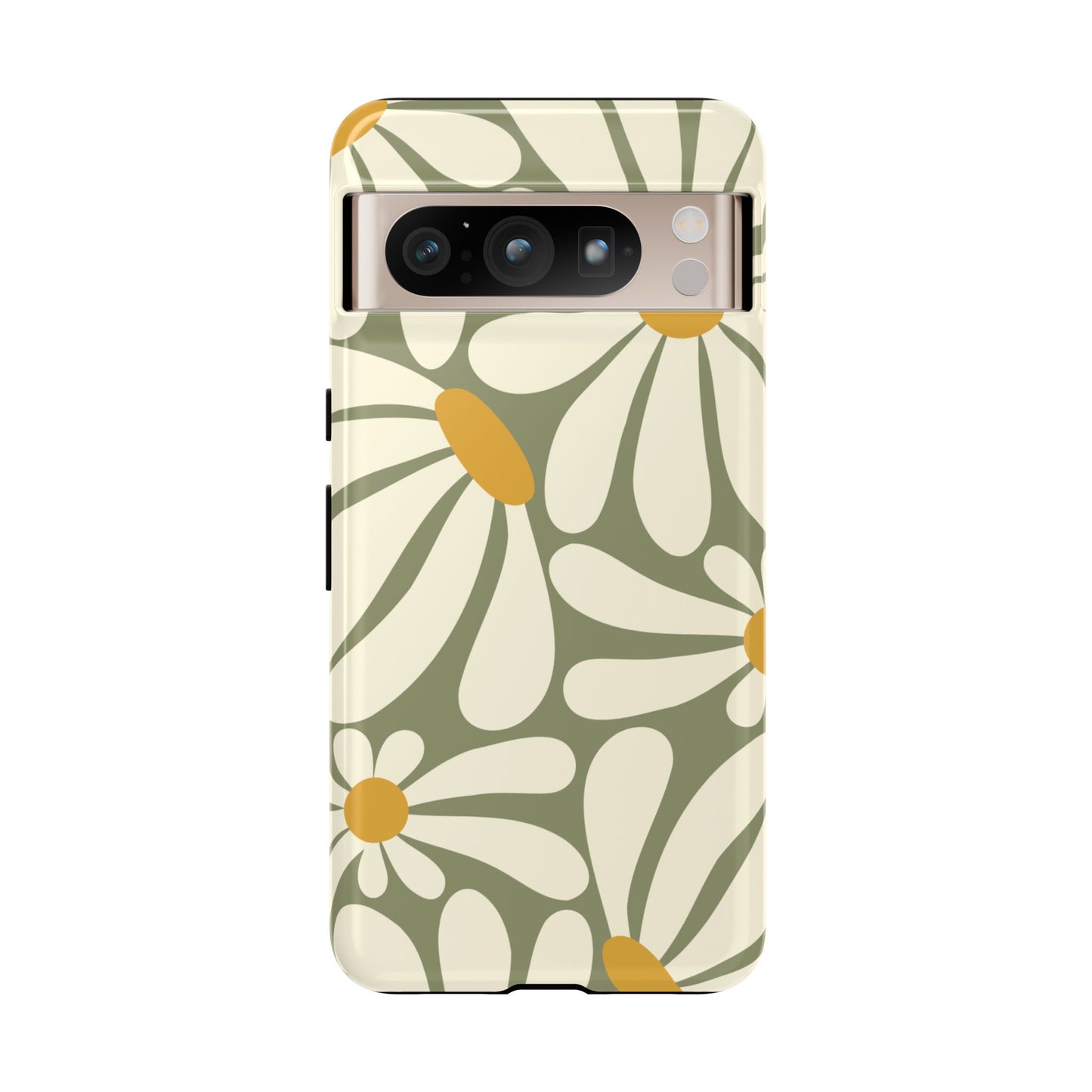 Google Pixel 8 Pro / Glossy Phone Case - ’Retro Green Daisy Pattern #1’ Phone Case