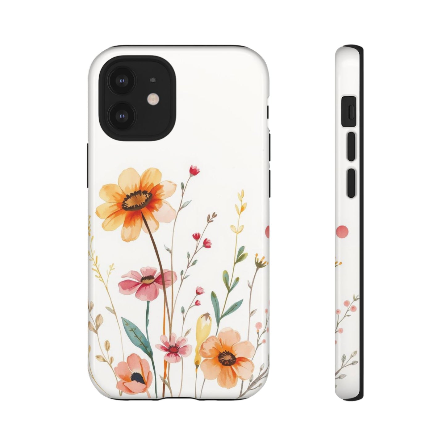 iPhone 12 Mini / Glossy Phone Case - Boho Chic Watercolour Wild Blooms Pattern Phone Case