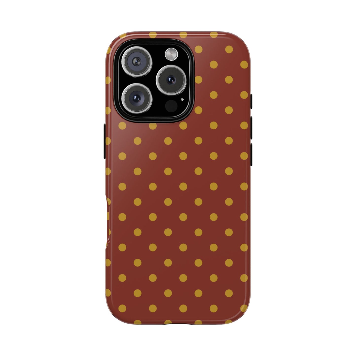 iPhone 16 Pro / Glossy Phone Case - Trendy Brown & Mustard Dot Pattern Phone Case