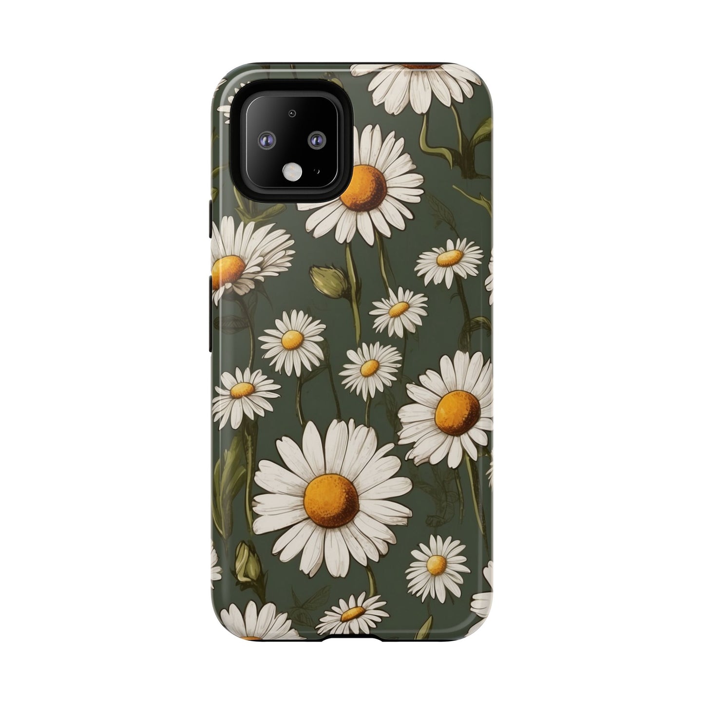 Boho Chic Daisies Floral Pattern "White & Green" Phone Case