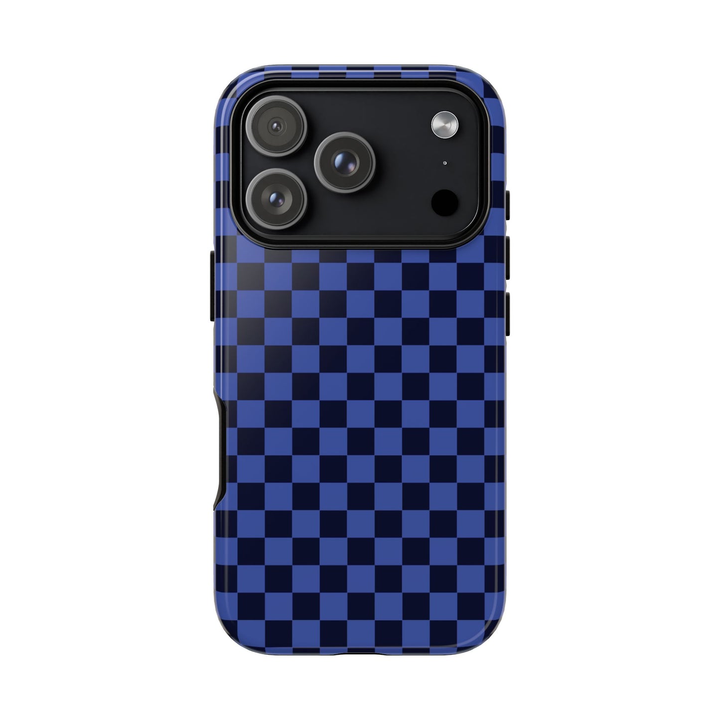 iPhone 17 Pro / Glossy Phone Case - ’Bold Blue Checkered Pattern’ Phone Case