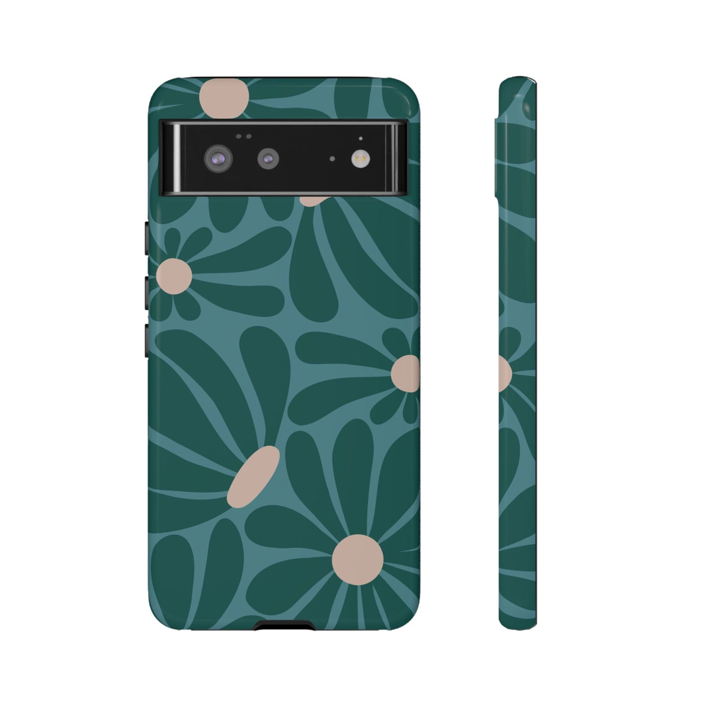 Google Pixel 6 / Glossy Phone Case - ’Retro Turquoise Daisy Pattern’ Phone Case