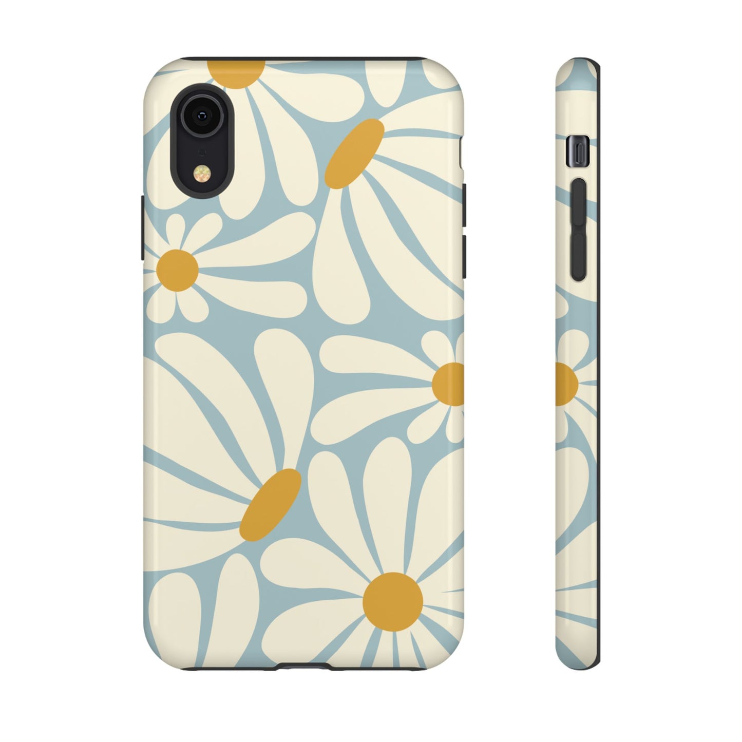iPhone XR / Glossy Phone Case - ’Retro Blue Daisy Pattern’ Phone Case