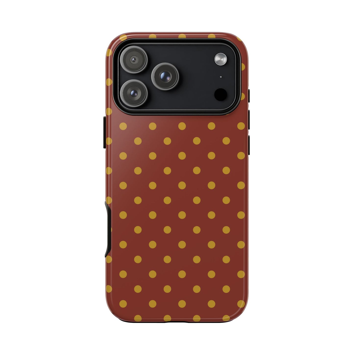 iPhone 17 Pro Max / Glossy Phone Case - Trendy Brown & Mustard Dot Pattern Phone Case