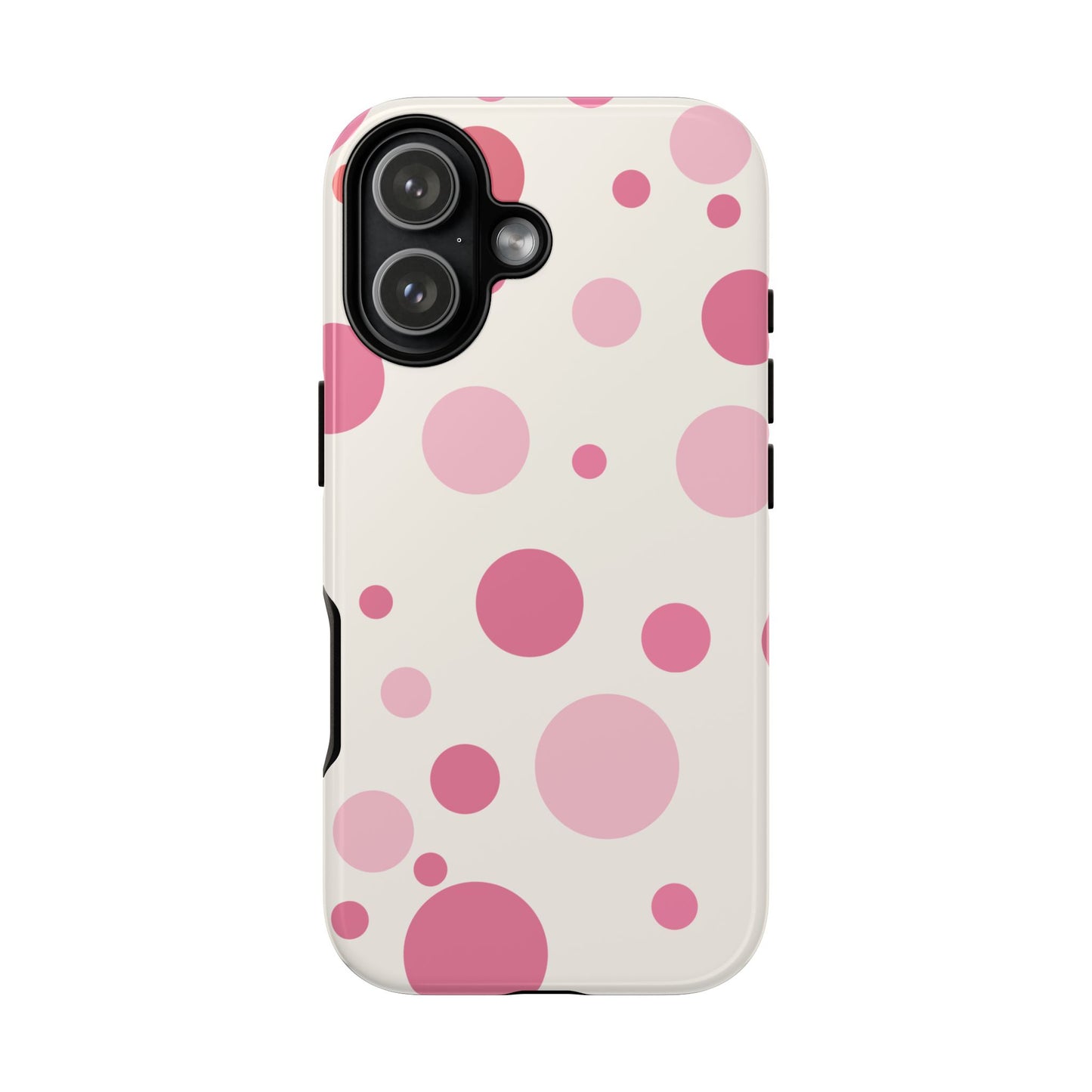 iPhone 17 / Glossy Phone Case - ’Bold White with Pink Dot Pattern’ Phone Case