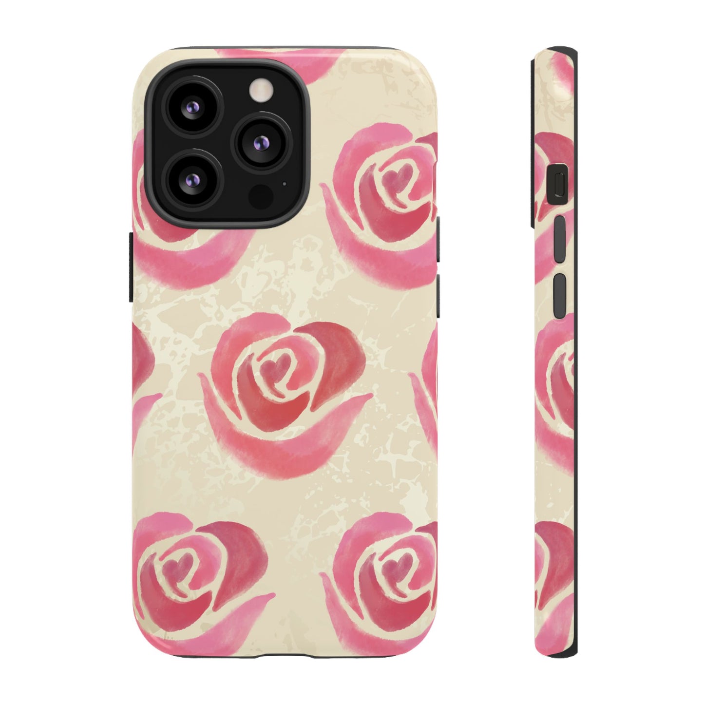 iPhone 13 Pro / Glossy Phone Case - ’Pink Rose Pattern’ Phone Case