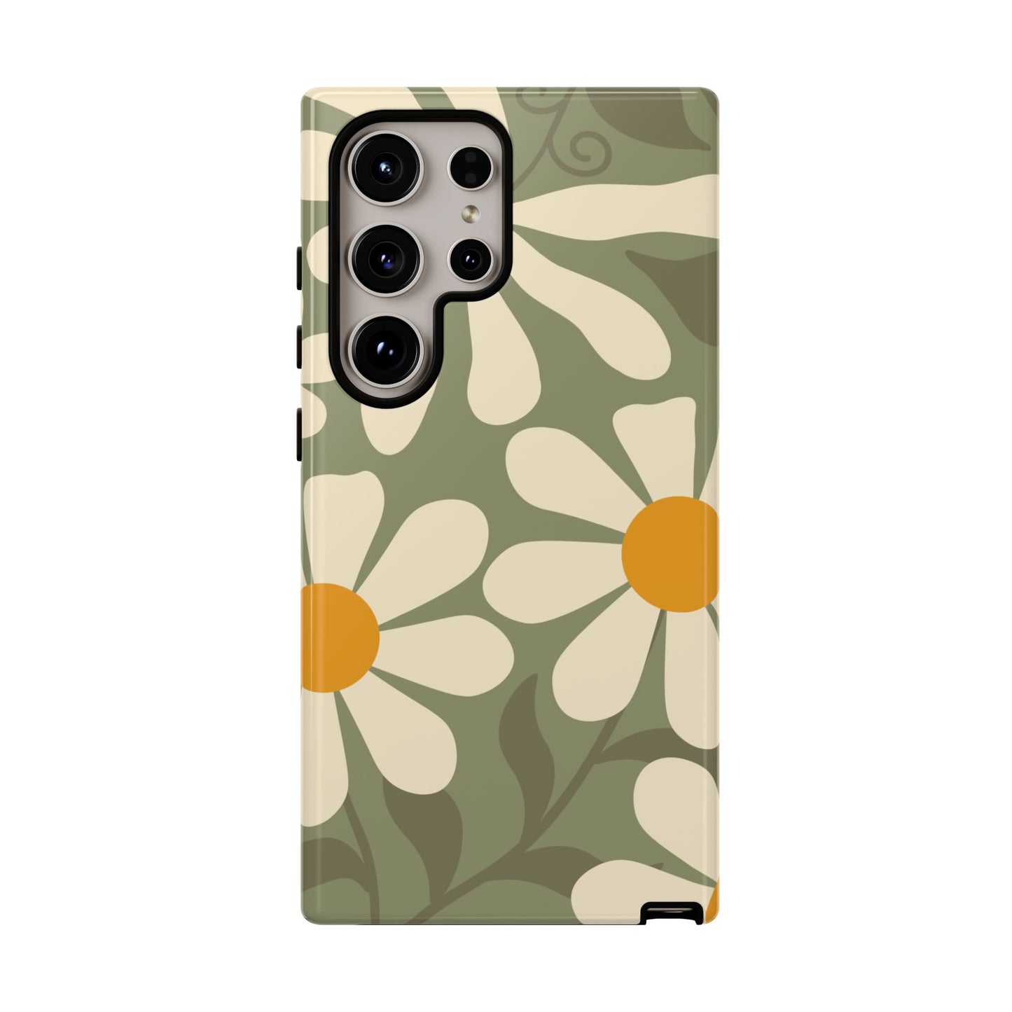 Samsung Galaxy S24 Ultra / Glossy Phone Case - ’Retro Green Daisy Pattern #2’ Phone Case