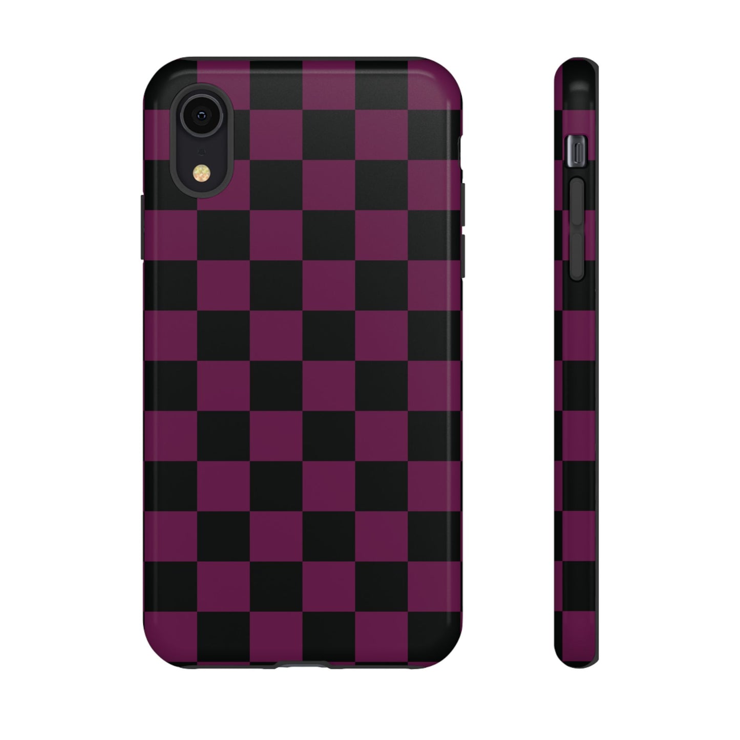 iPhone XR / Glossy Phone Case - Trendy Plum & Black Checked Pattern Phone Case