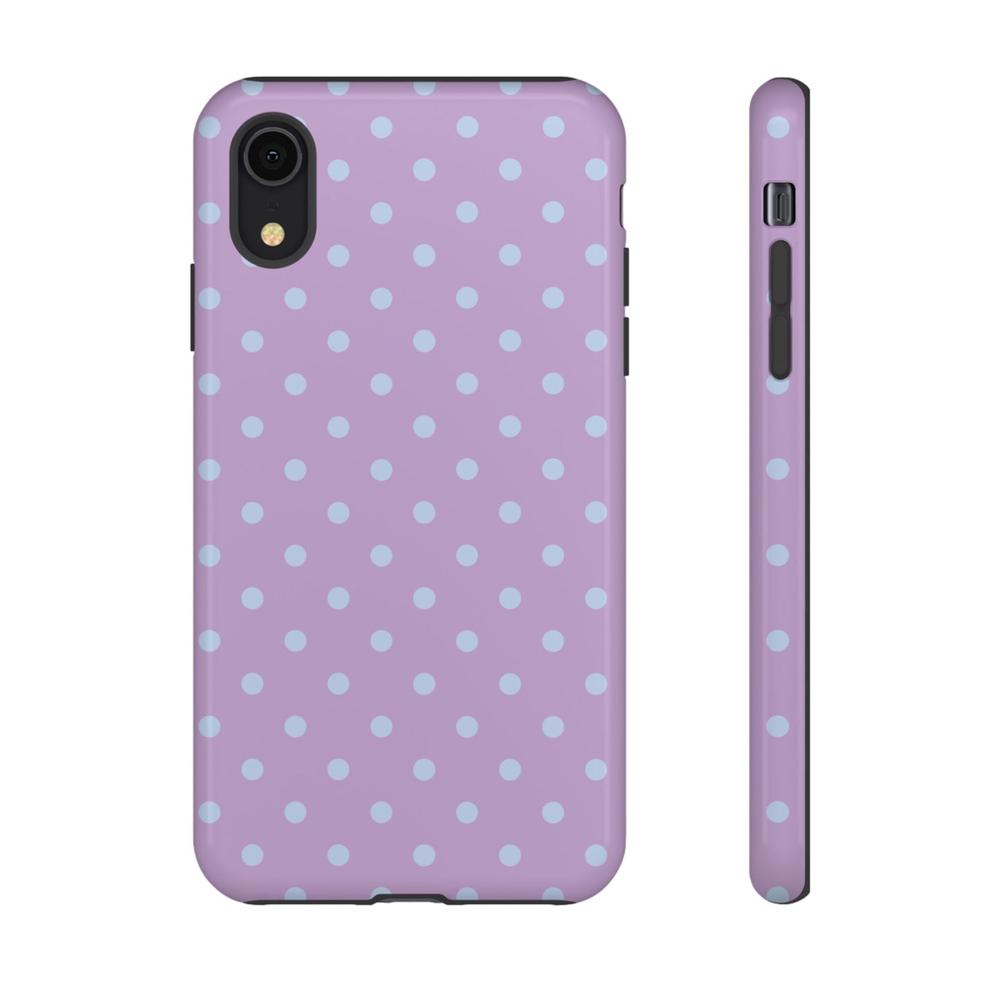 iPhone XR / Glossy Phone Case - Trendy Lilac & Ice Blue Dot Pattern Phone Case