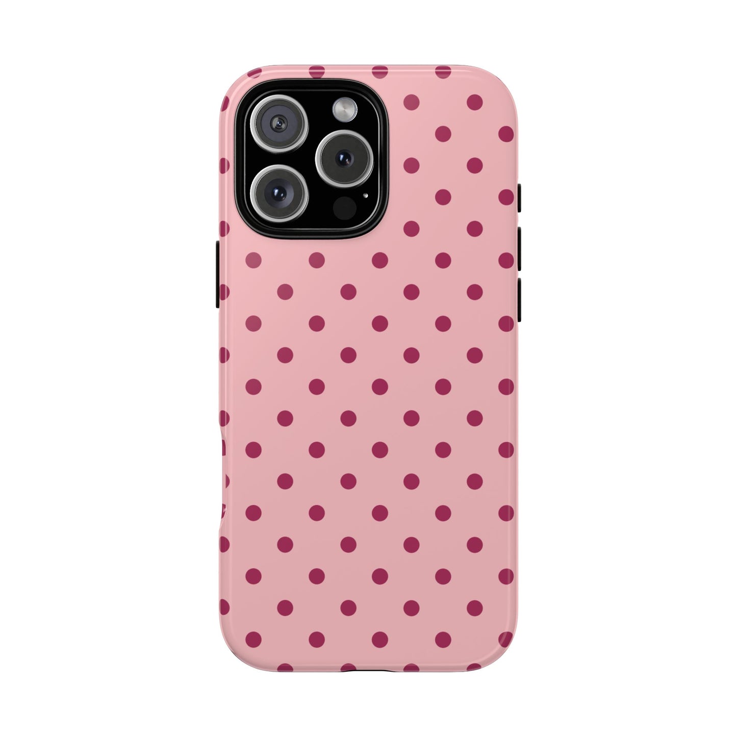 iPhone 16 Pro Max / Glossy Phone Case - ’Pink with Red Dot Pattern’ Phone Case