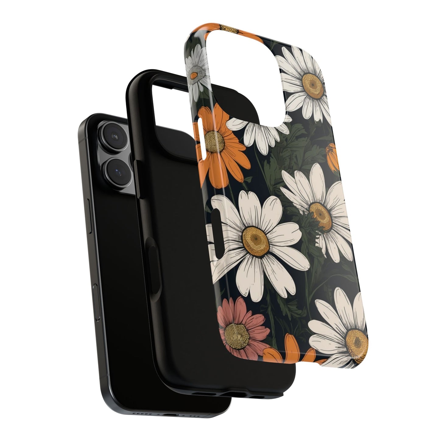 Boho Chic Daisies Floral Pattern "White, Orange & Pink" Phone Case