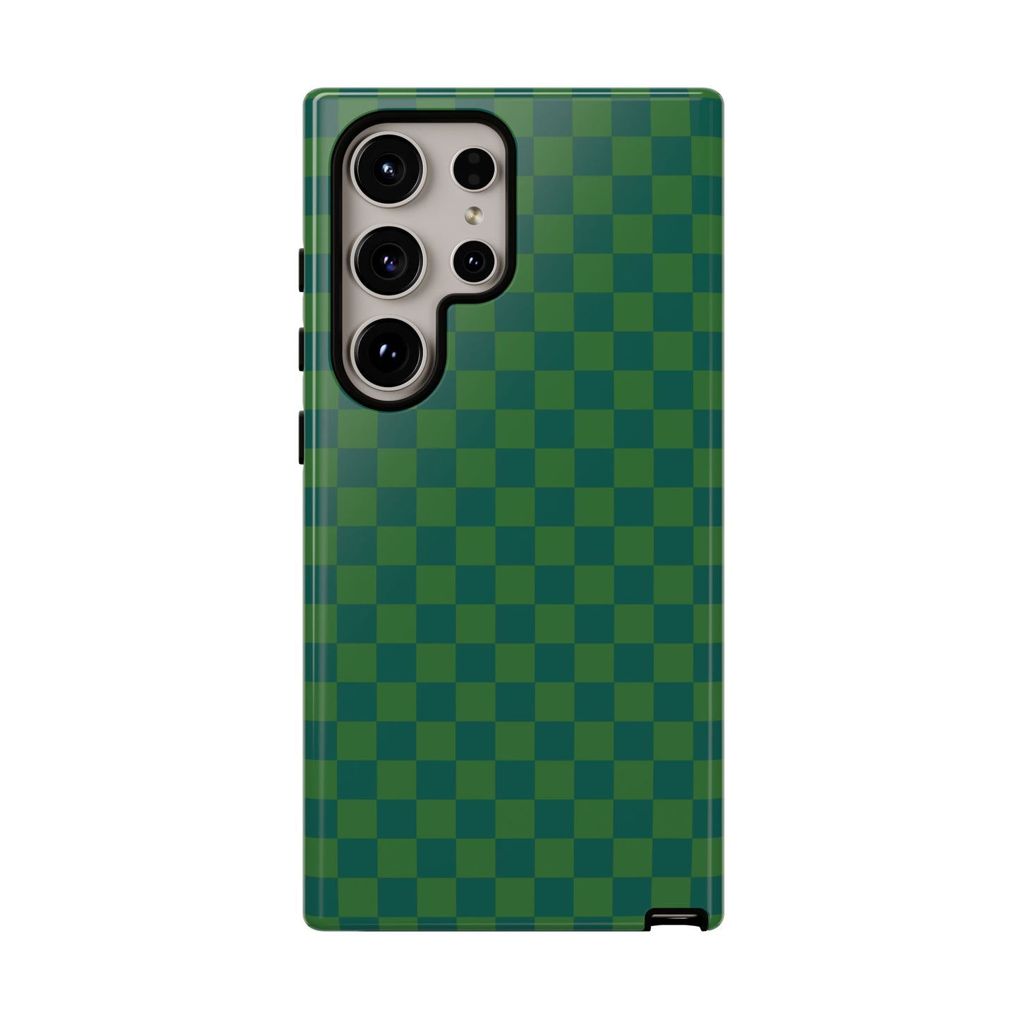 Samsung Galaxy S24 Ultra / Glossy Phone Case - ’Bold Green Checkered Pattern’ Phone Case