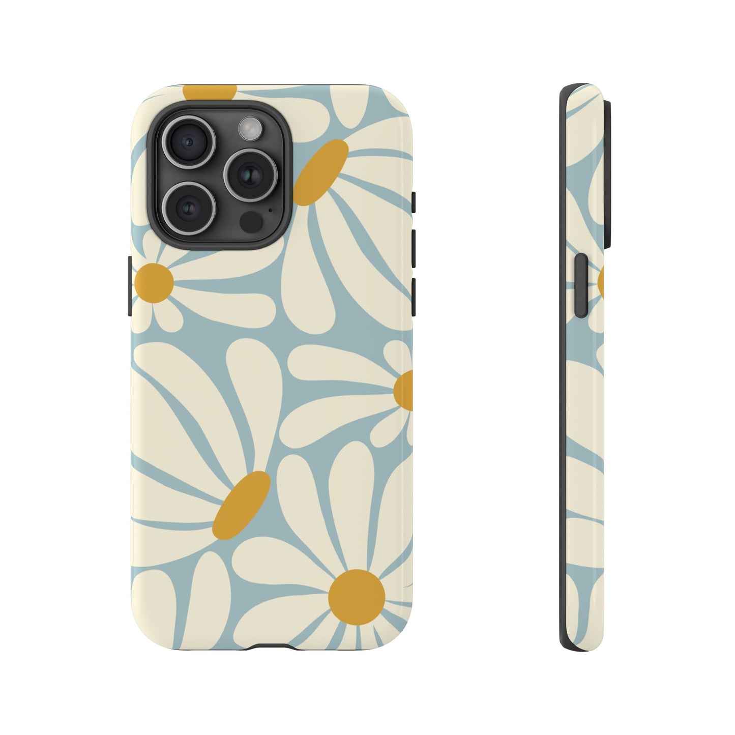 iPhone 15 Pro Max / Glossy Phone Case - ’Retro Blue Daisy Pattern’ Phone Case