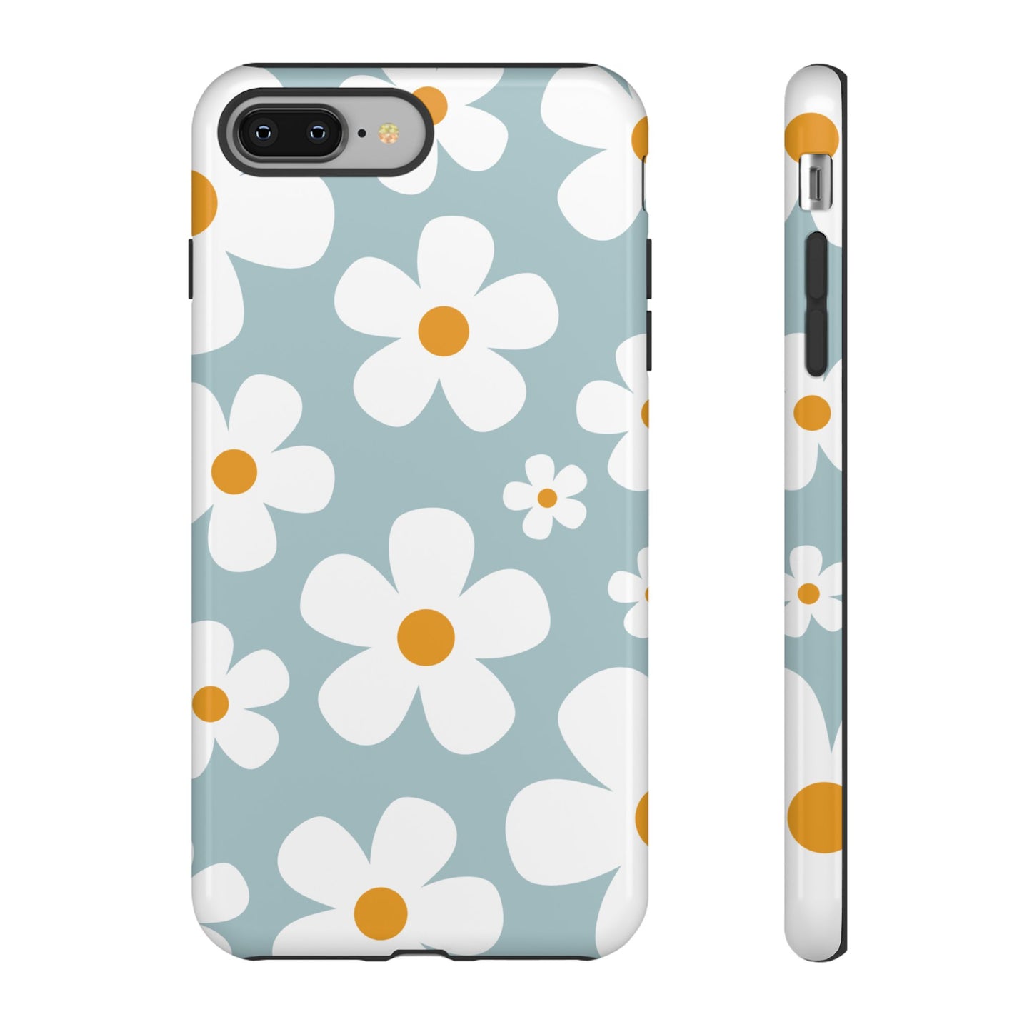 iPhone 8 Plus / Glossy Phone Case - ’Blue Daisy Pattern’ Phone Case