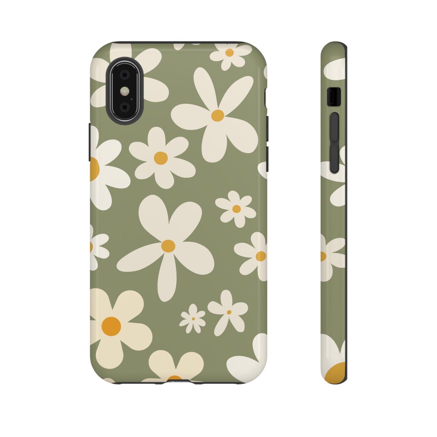 iPhone X / Glossy Phone Case - ’Green Daisy Pattern’ Phone Case