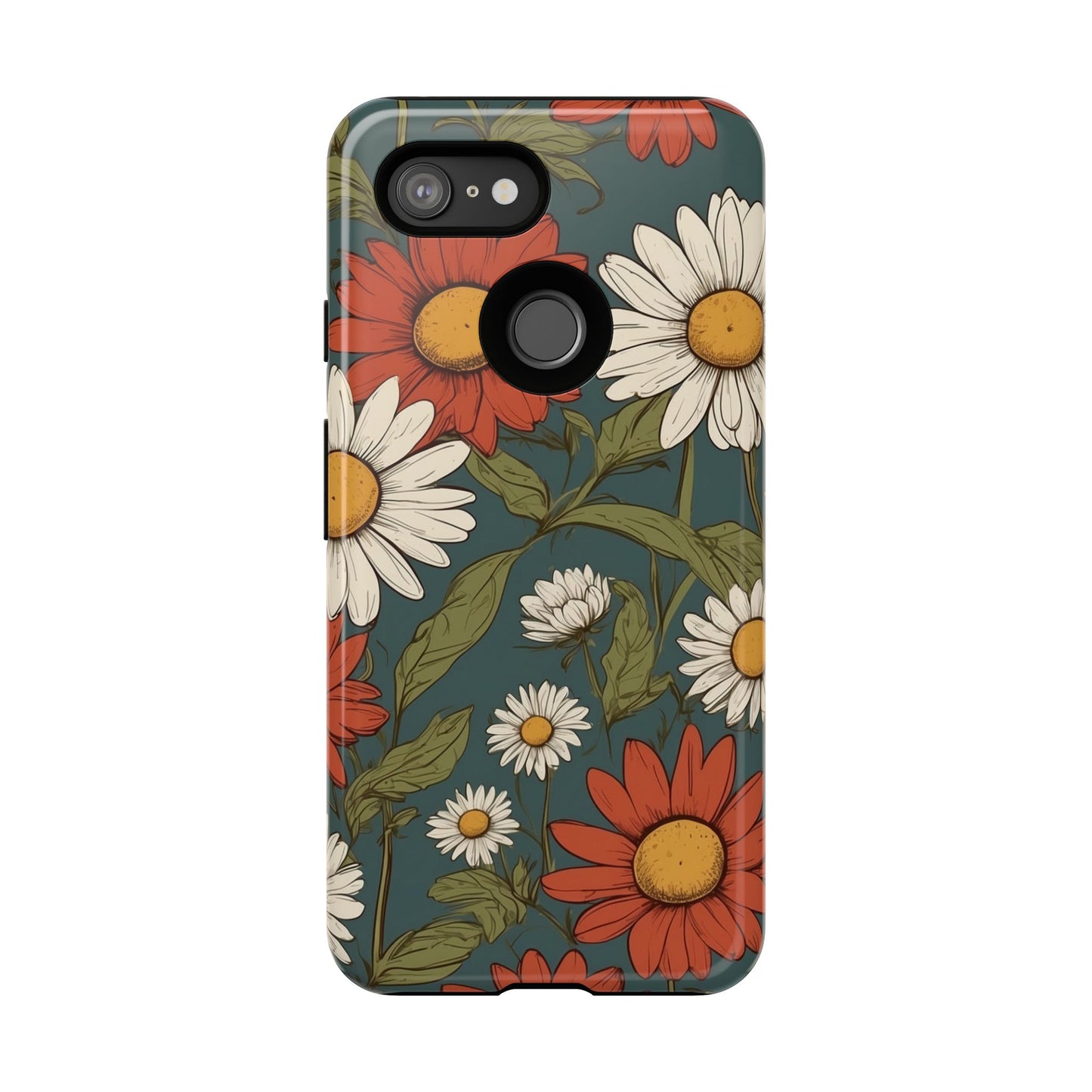 Boho Chic Daisies Floral Pattern "White & Red" Phone Case