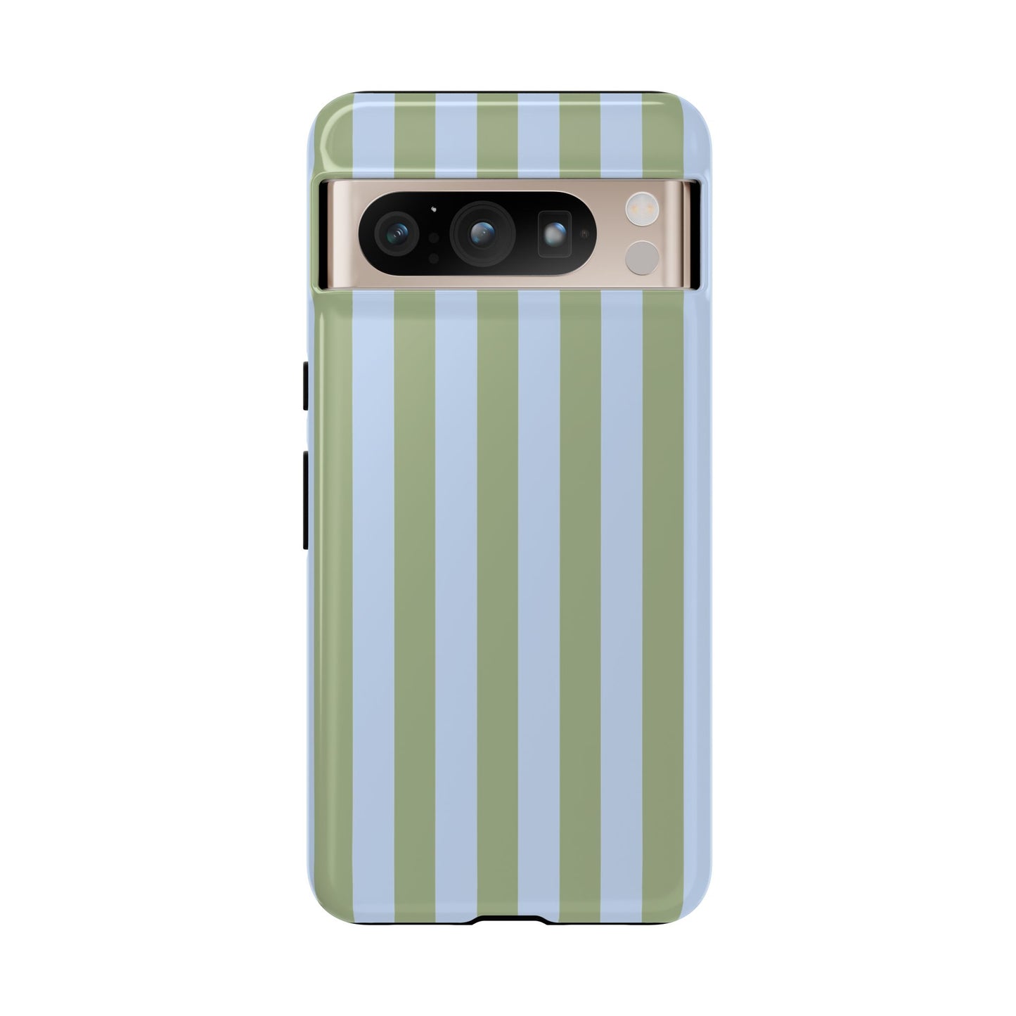 Google Pixel 8 Pro / Glossy Phone Case - Trendy Ice Blue & Green Stripe Pattern Phone Case