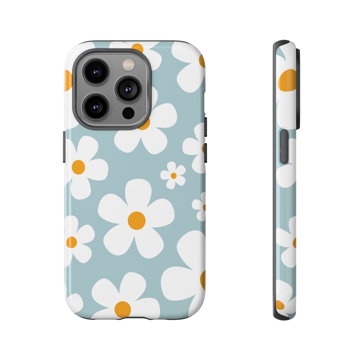 iPhone 14 Pro / Glossy Phone Case - ’Blue Daisy Pattern’ Phone Case