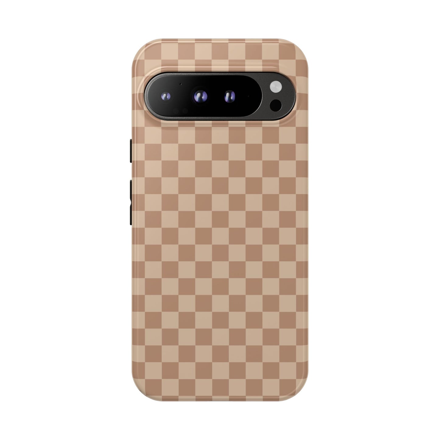 Google Pixel 9 Pro XL / Glossy Phone Case - ’Bold Tan Checkered Pattern’ Phone Case