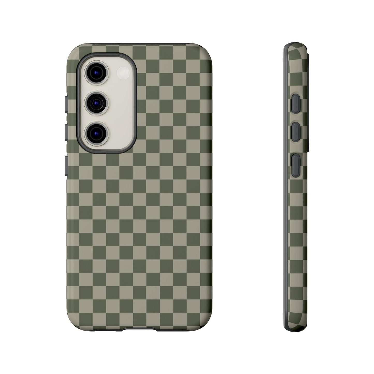 Samsung Galaxy S23 / Glossy Phone Case - ’Bold Olive Green Checkered Pattern’ Phone Case