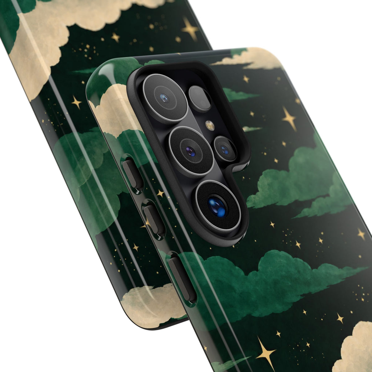 Illustrated Emerald Green Clouds & Stars Phone Case