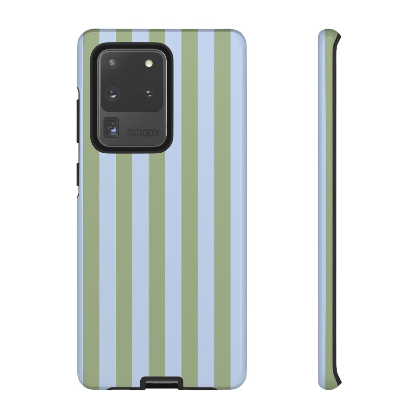 Samsung Galaxy S20 Ultra / Glossy Phone Case - Trendy Ice Blue & Green Stripe Pattern Phone Case